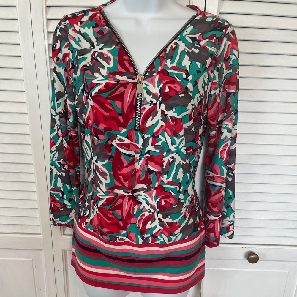 Maria Gabrielle Multicolor Floral Print Tunic Size M NEW